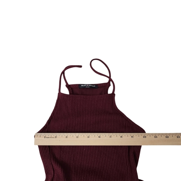 Brandy Melville Dress One Size OS Maroon Spaghetti Straps Slip Mini Ribbed Stre - Picture 6 of 7
